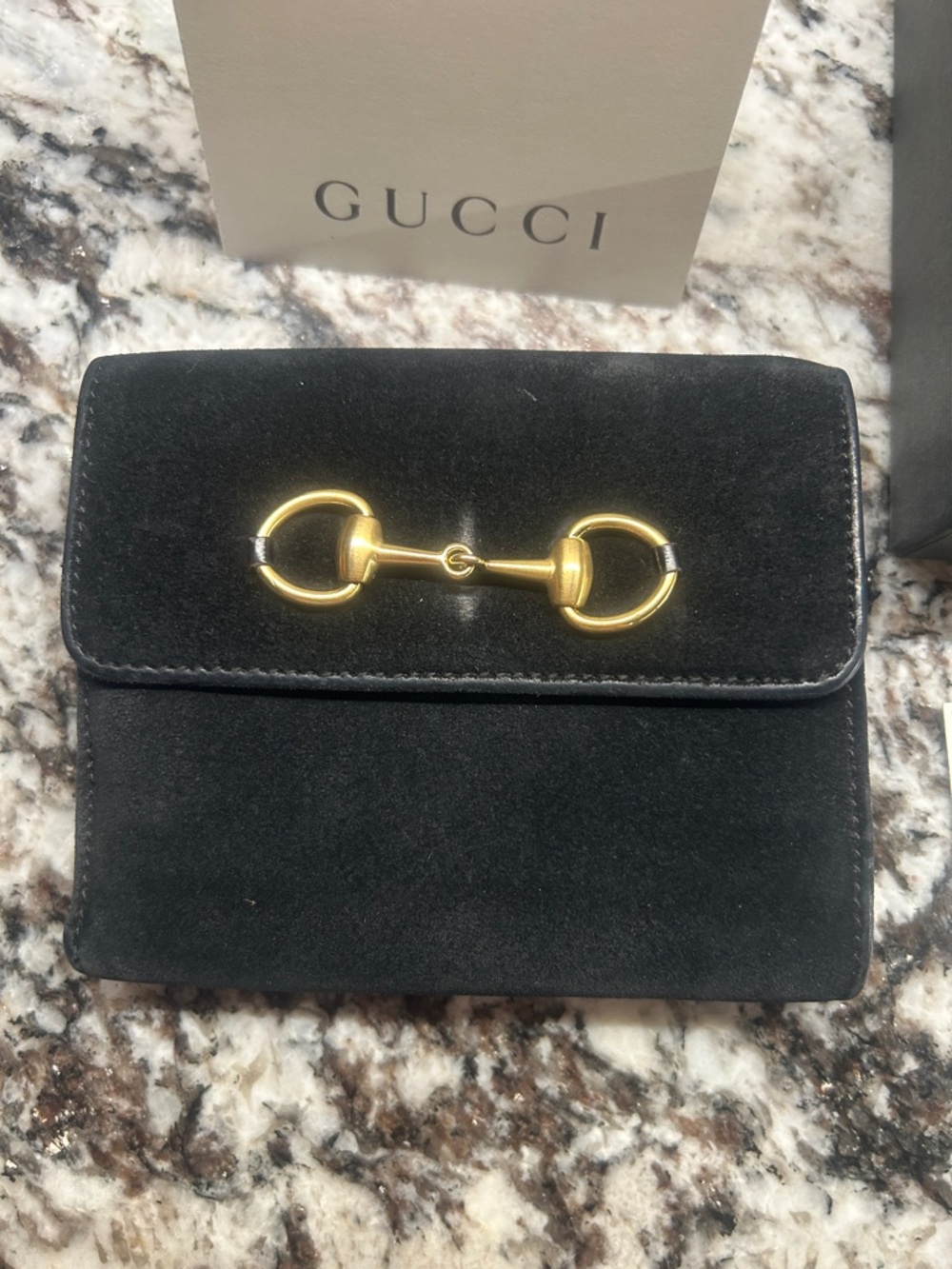 Gucci Black Suede Wallet with Gold Horsebit Hardware incl box and COA - Picture 11 of 11